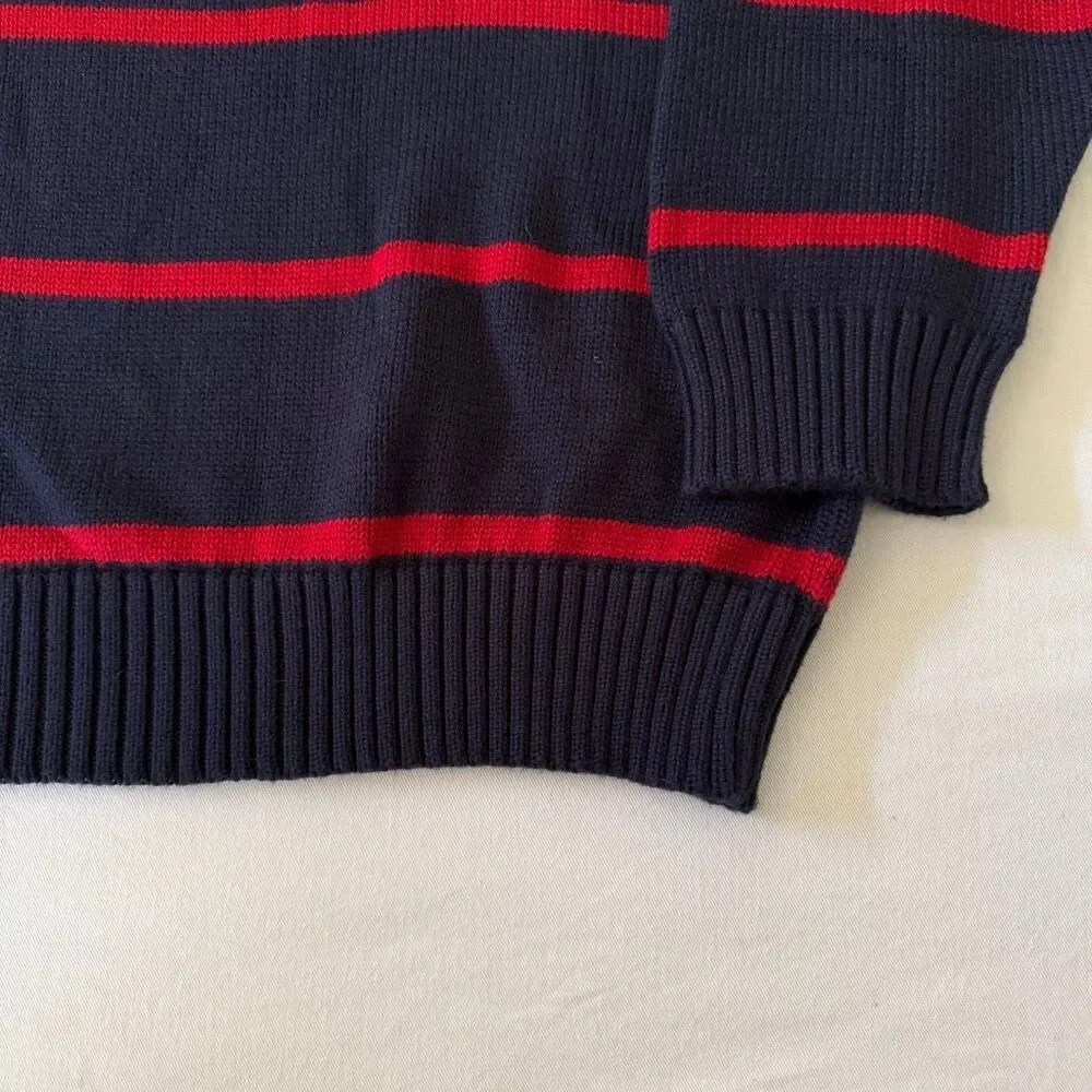 Polo by Ralph Lauren | Classic Striped Quarter Zip Sweater NWT | Navy Red Cotton